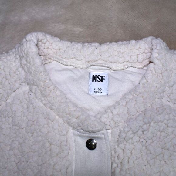 NSF Sherpa Bomber Jacket Womens Medium White Super Soft Lightweight Teddy Coat - Picture 6 of 13